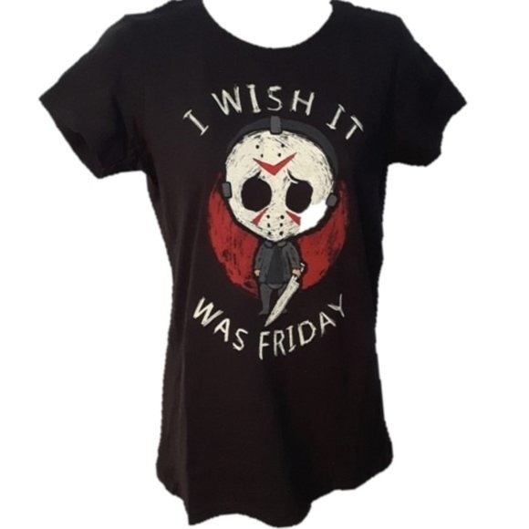 *NEW* FRIDAY THE 13TH "I Wish It Was Friday" Black T-shirt Small Jason Voorhees - Picture 1 of 2